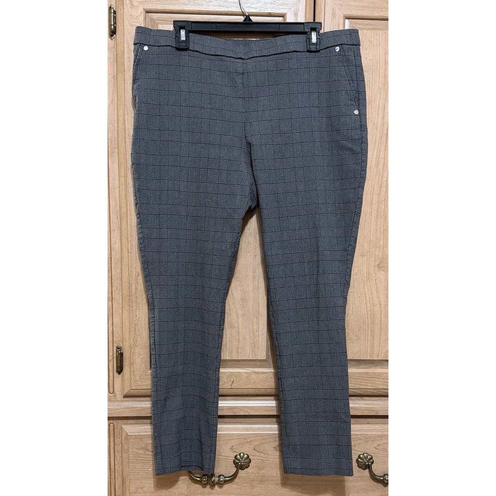 Anne Klein Gray Plaid Pull On Pants Women Size XL Stretch Office Career Classic